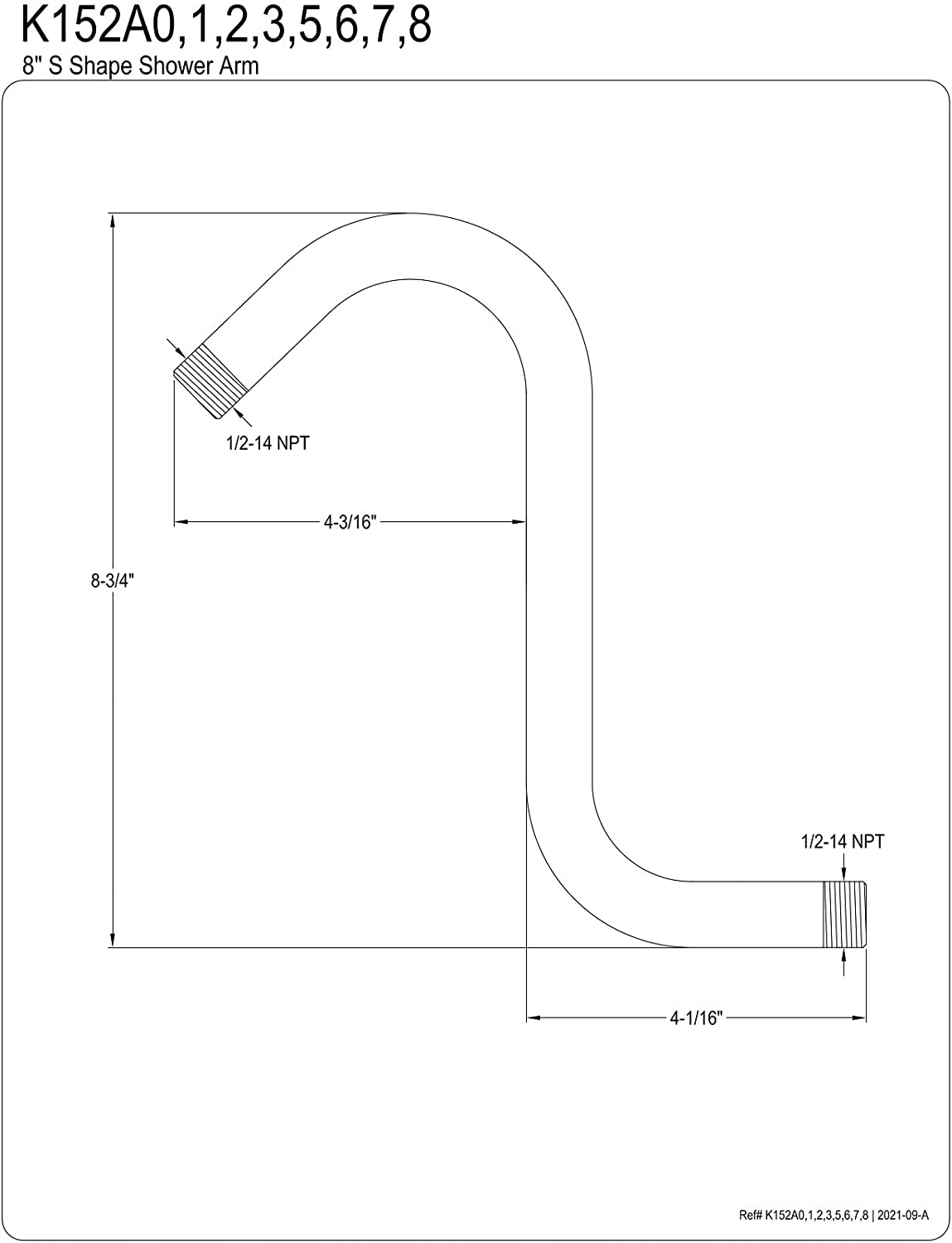 Kingston Brass K152A2 Designer Trimscape Showerscape S-Shape Shower Arm, Polished Brass