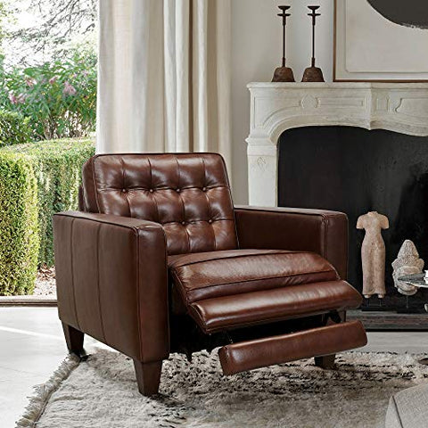 Wesley Chestnut Genuine Leather Power Footrest Tuxedo Arm Accent Chair