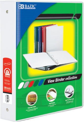 BAZIC 1.5&#34; White 3-Ring View Binder w/ 2-Pockets