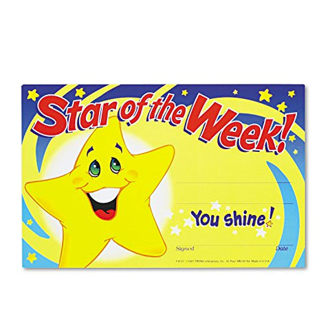 Reg Trend T8107 Recognition Awards, Star of The Week!, 8-1/2w x 5-1/2h, 30/Pack