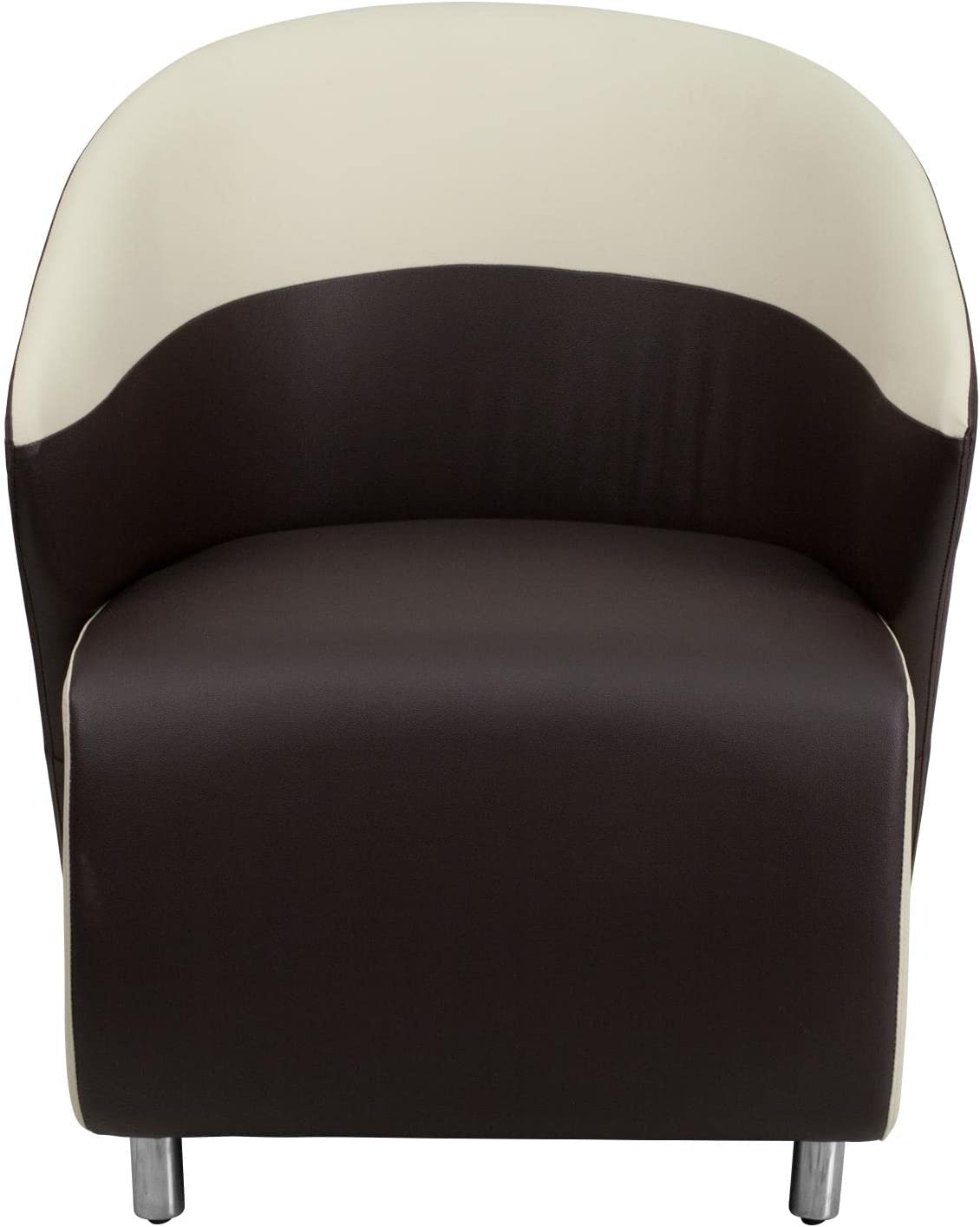Flash Furniture Dark Brown LeatherSoft Curved Barrel Back Lounge Chair with Beige Detailing
