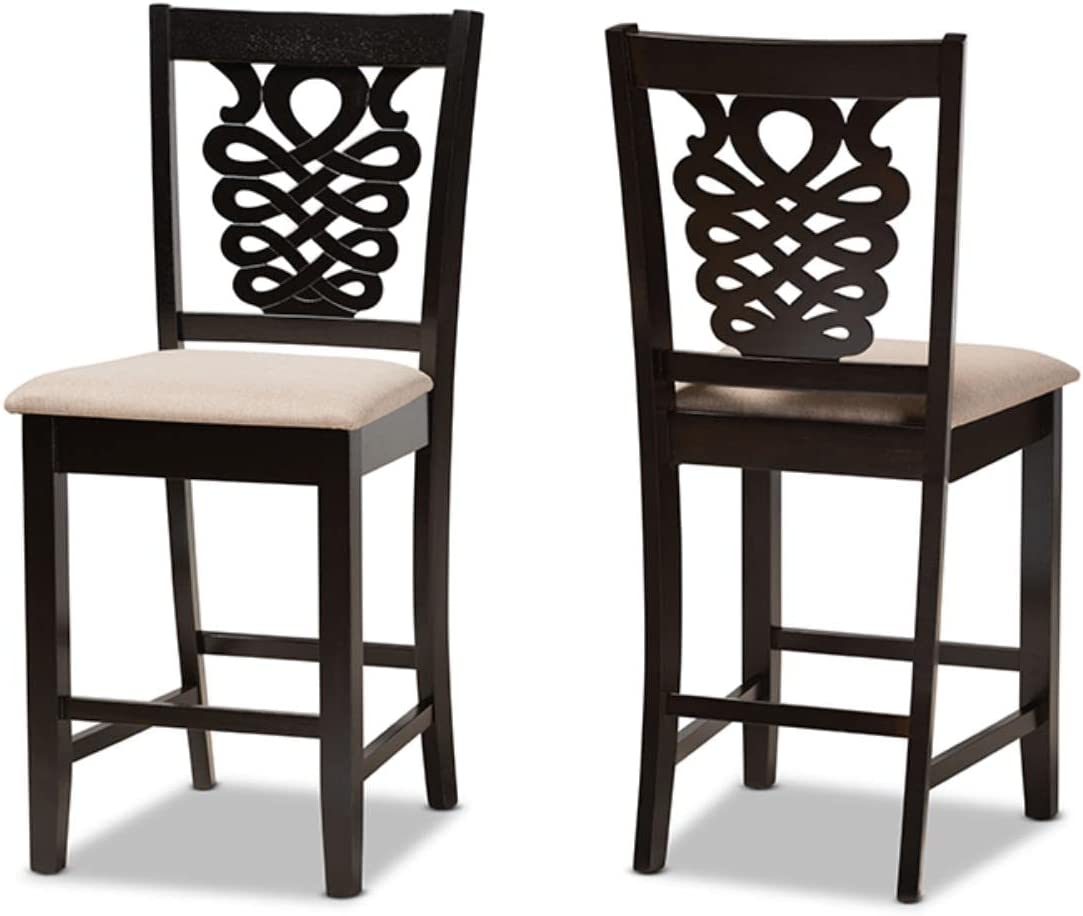 Baxton Studio Gervais Modern and Contemporary Transitional Sand Fabric Upholstered and Dark Brown Finished Wood 2-Piece Counter Stool Set