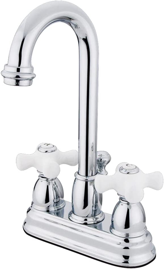 Kingston Brass KB3611PX Restoration Deck Mount Lavatory Faucet with Retail Pop-Up, Polished Chrome