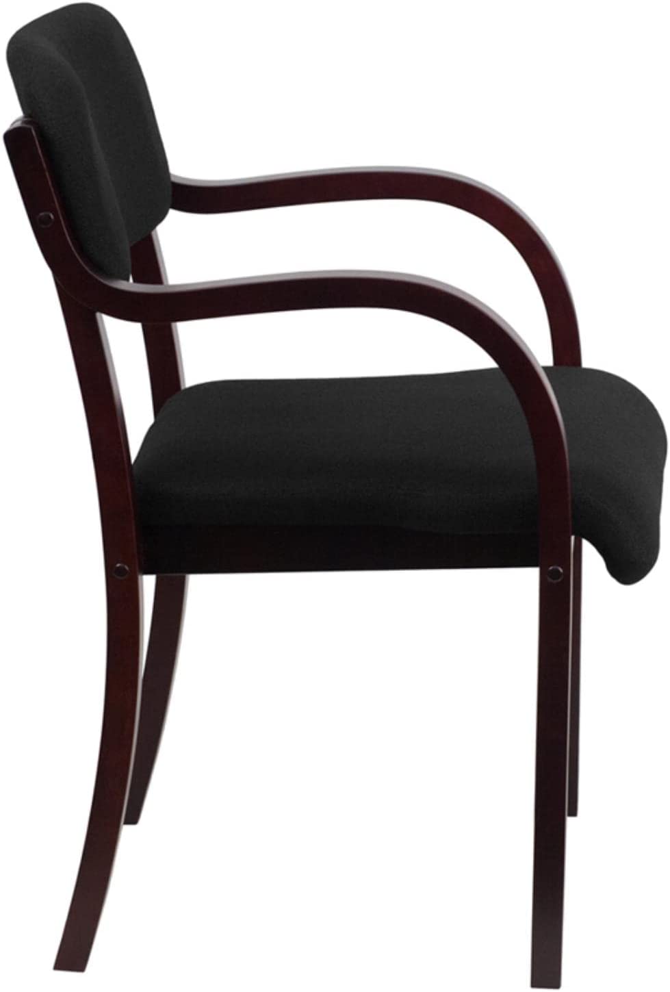 Flash Furniture Contemporary Mahogany Wood Side Reception Chair with Arms and Black Fabric Seat