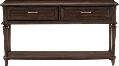Karren 54 in. Driftwood Charcoal Rectangular Wood Console Table with Drawer