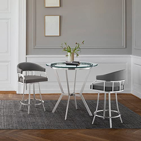 Armen Living Naomi and Valerie 5-Piece Counter Height Dining Set in Brushed Stainless Steel and Grey Faux Leather