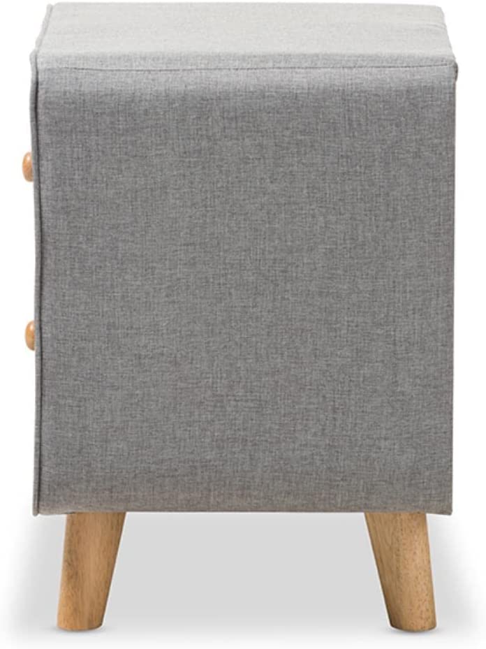 Baxton Studio Jonesy Mid-Century Grey Fabric Upholstered 2-Drawer Nightstand