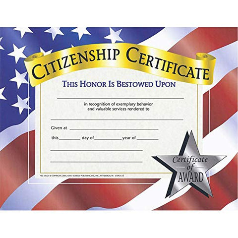 Flipside Citizenship Certificate - 11&#34; x 8.50&#34; - Laser Compatible - Assorted30 / Pack