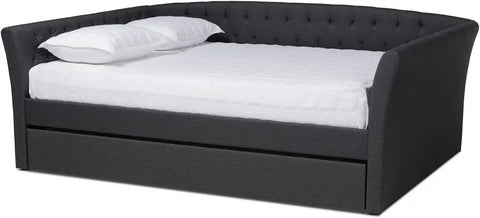 Baxton Studio Delora Modern and Contemporary Dark Grey Fabric Upholstered Full Size Daybed with Roll-Out Trundle Bed