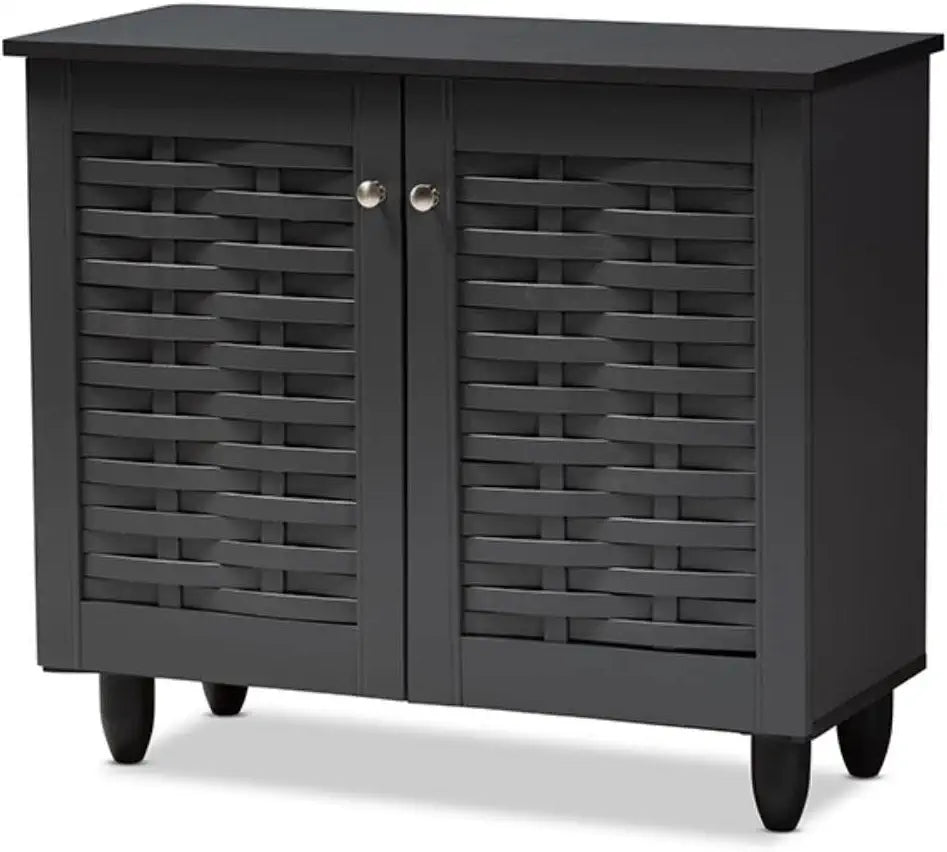 Baxton Studio Winda Modern and Contemporary Dark Gray 2-Door Wooden Entryway Shoe Storage Cabinet