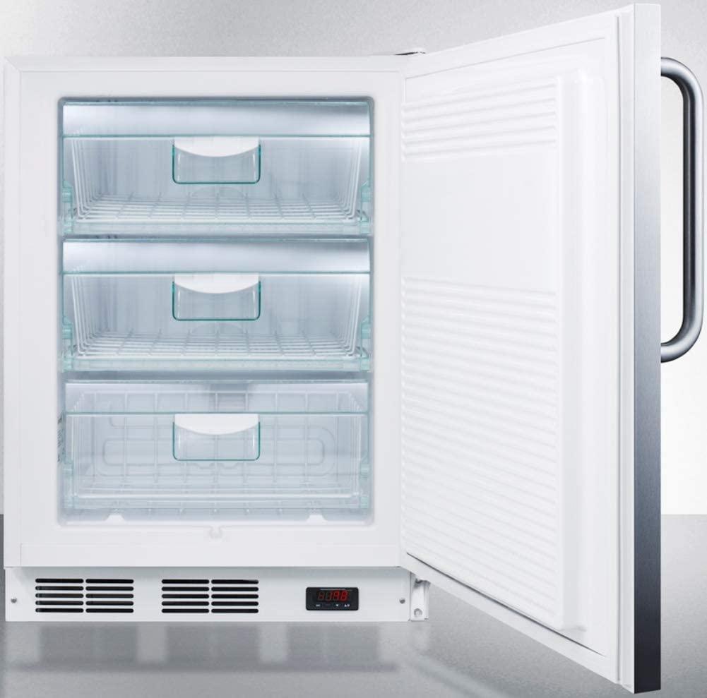 Summit Appliance VT65ML7SSTBADA ADA Compliant Commercial Medical All-Freezer Capable of -25Ã‚ÂºC Operation with Lock, Manual Defrost, Wrapped Stainless Steel Door, Towel Bar Handle and White Cabinet