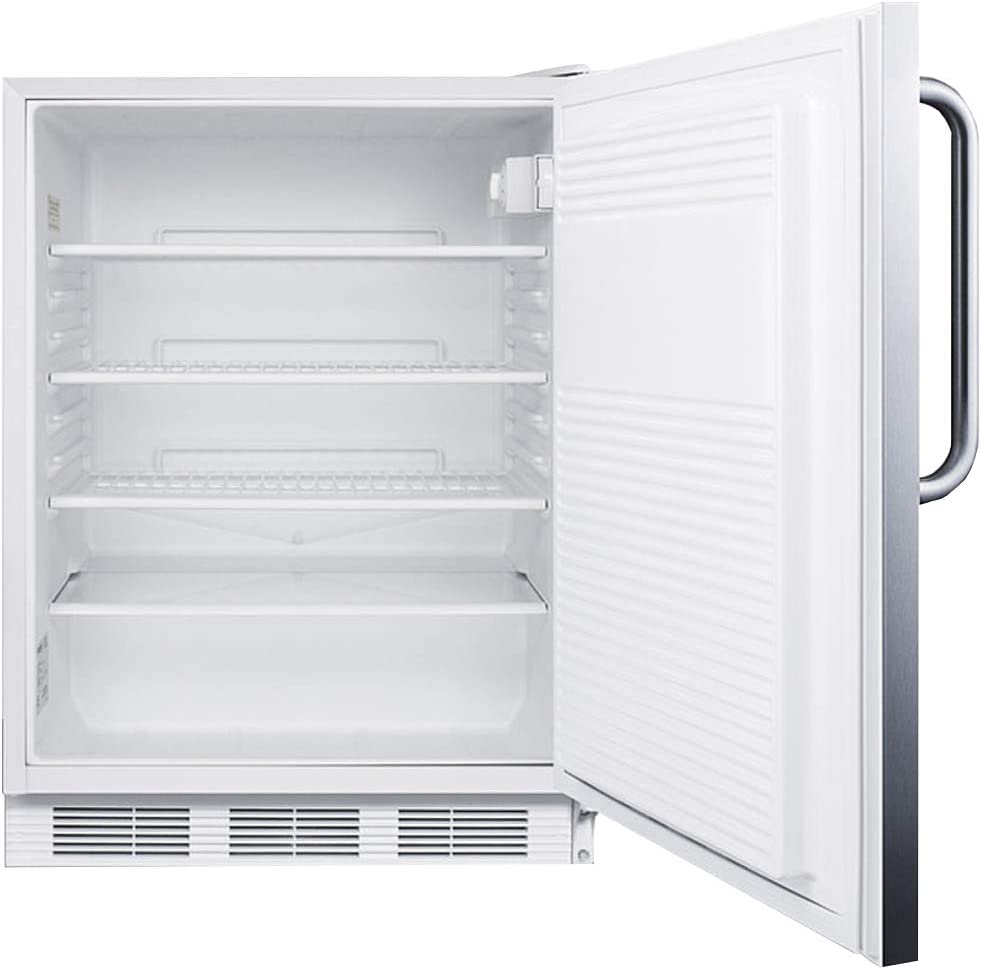 Summit Appliance FF7LWCSS Accucold 24&#34; Wide Built-In All-Refrigerator, 5.5 cu.ft Capacity, Front-mounted Lock, Automatic Defrost, Adjustable Thermostat, Hidden Evaporator, Adjustable Shelves