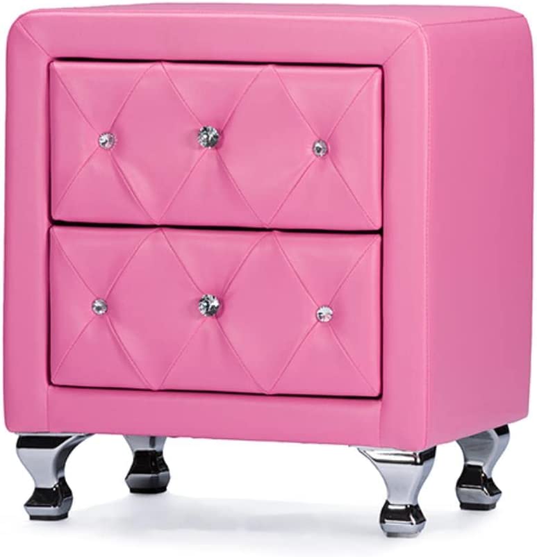 Baxton Studio Stella Crystal Tufted Pink Leather Modern Nightstand