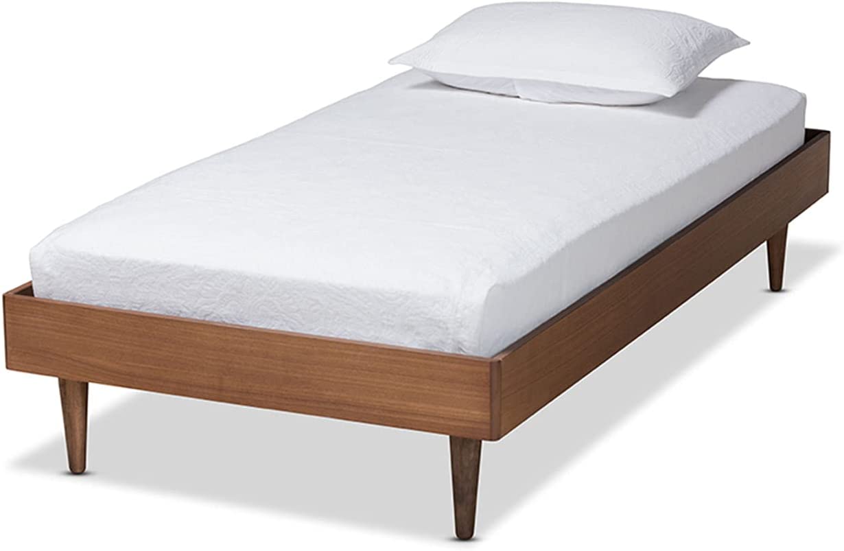 Baxton Studio Rina Mid-Century Modern Ash Walnut Finished Wood Twin Size Platform Bed Frame