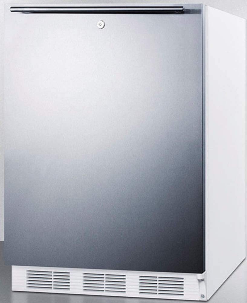 Summit Appliance FF6LW7SSHHADA ADA Compliant Commercial All-refrigerator for Freestanding General Purpose Use with Lock, Stainless Steel Wrapped Door, Horizontal Handle and White Cabinet