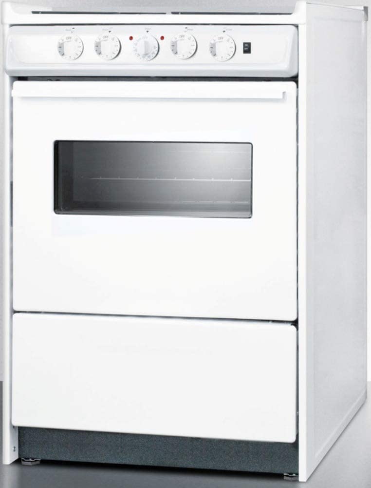 Summit WEM610RW 24&#34;&#34; Slide-In Electric Range with 4 Elements Waist High Broil Oven Racks Chrome Drip Pans Indicator Lights and Push-To-Turn Burner Knobs in White