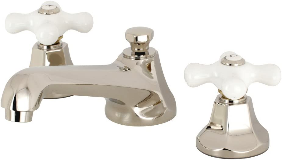 Kingston Brass KS4461PX Metropolitan Widespread Lavatory Faucet with Porcelain Cross Handle, Polished Chrome,8-Inch Adjustable Center