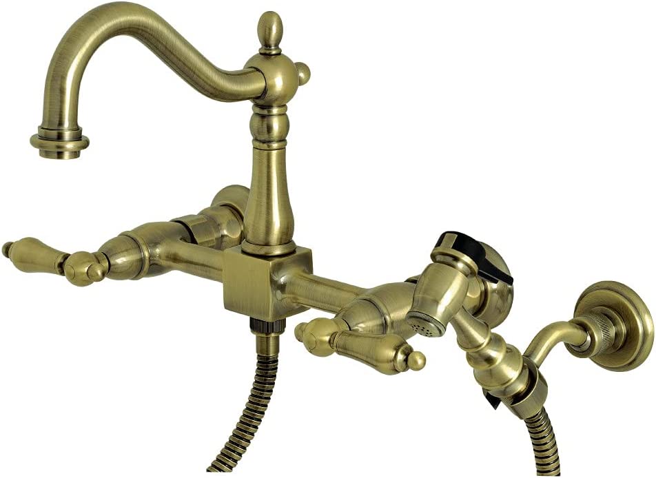 Kingston Brass KS1263ALBS Heritage Bridge Kitchen Faucet, Antique Brass