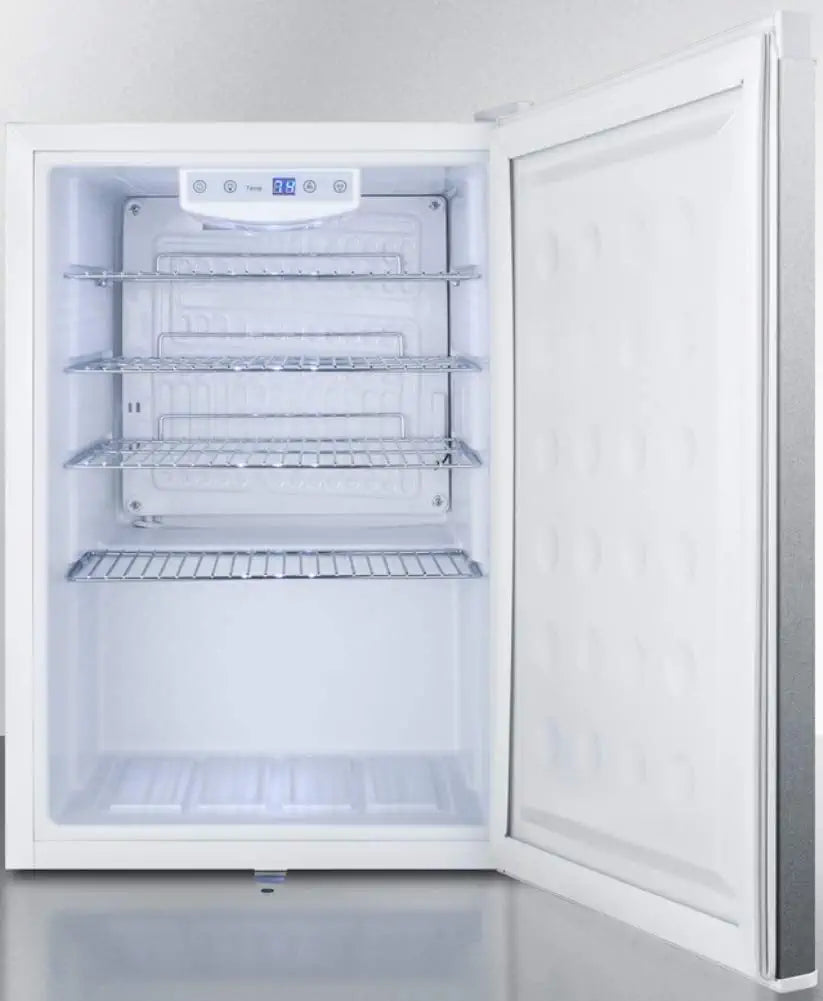 Summit Appliance FF31L7BISS Commercially Style Built-in Capable Compact All-Refrigerator with White Cabinet, Stainless Steel Door, Auto Defrost, Adjustable Chrome Shelves, Digital Thermostat and Lock