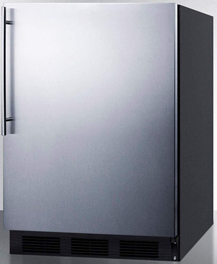 Summit Appliance FF7BKSSHV Commercially Listed Freestanding All-Refrigerator for General Purpose Use with Automatic Defrost, Stainless Steel Wrapped Door, Thin Handle and Black Cabinet