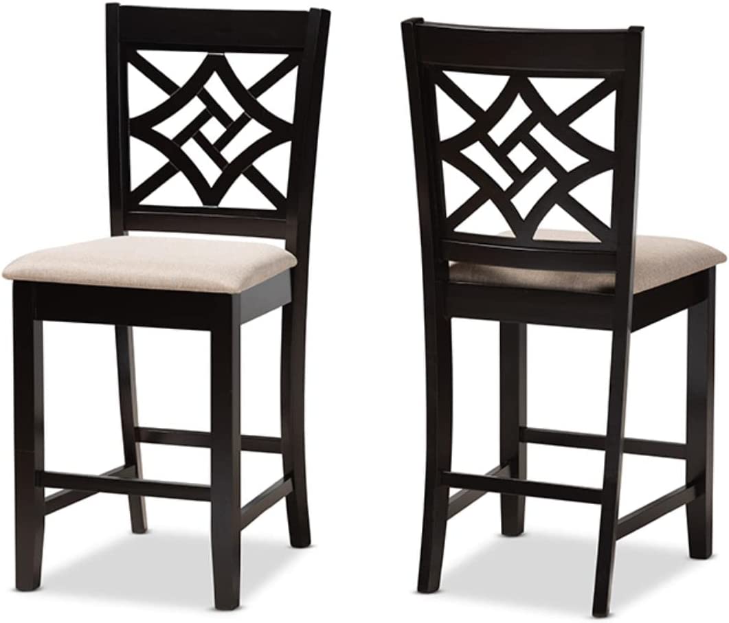 Baxton Studio Nicolette Modern and Contemporary Sand Fabric Upholstered and Dark Brown Finished Wood 2-Piece Counter Stool Set