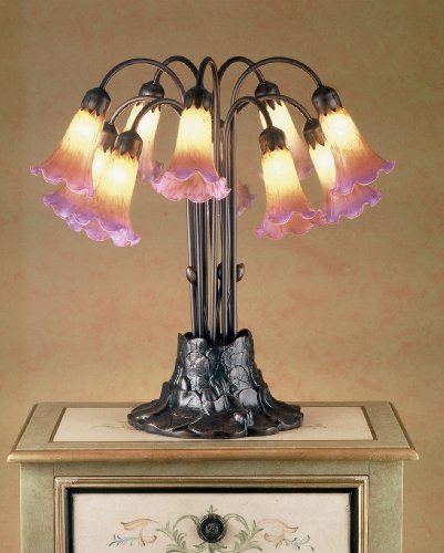 22 inches H Amber/Purple Pond Lily 10 LT Table Lamp