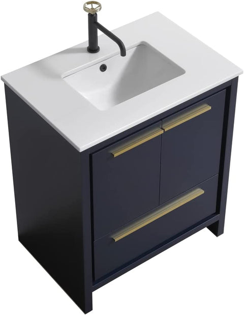 KubeBath Dolce 30 Blue  Modern Bathroom Vanity with White Quartz Counter-Top