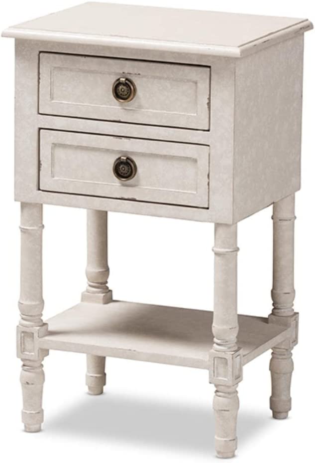 Baxton Studio Lenore Country Cottage Farmhouse Whitewashed 2-Drawer Nightstand