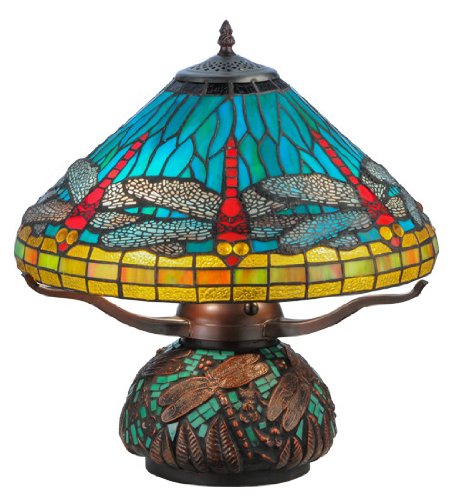17InchH Tiffany Dragonfly w/Tiffany Mosaic Base Table Lamp