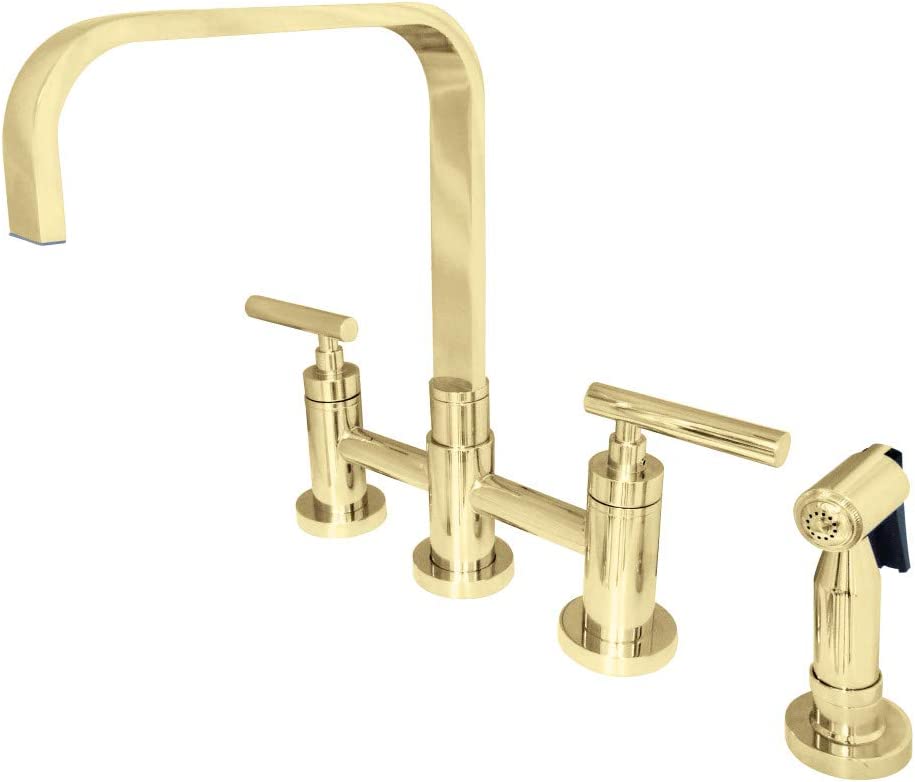 Kingston Brass KS8252CMLBS Manhattan Bridge Kitchen Faucet, Polished Brass