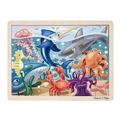 Melissa &amp; Doug Under the Sea Ocean Animals Wooden Jigsaw Puzzle With Storage Tray (24 pcs)