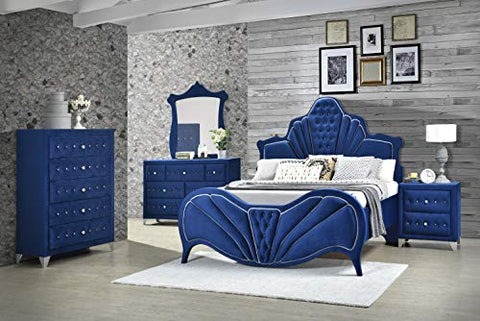 Dante Blue Velvet Queen Bed - 24220Q