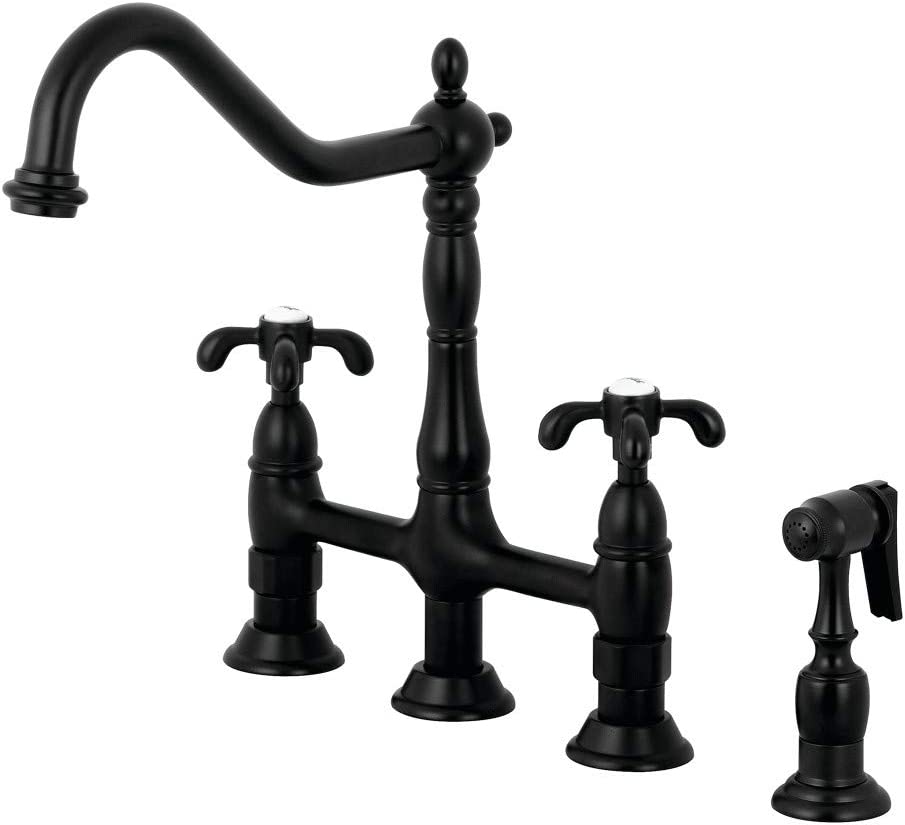 Kingston Brass KS1270TXBS French Country Bridge Kitchen Faucet, Matte Black