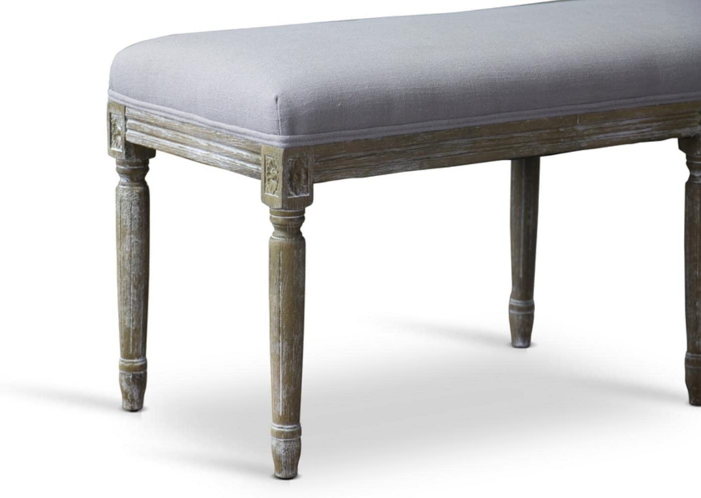 Baxton Studio Clairette Beige Linen French Style Natural Oak Wood Bench