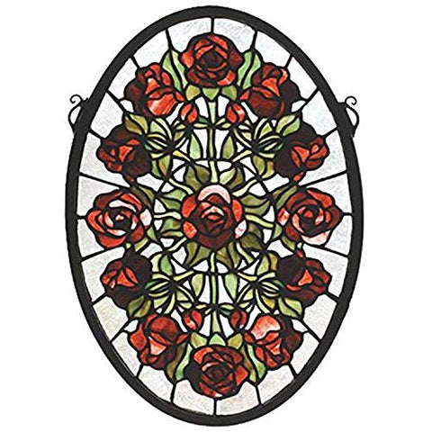 11InchW X 17InchH Oval Rose Garden Stained Glass Window