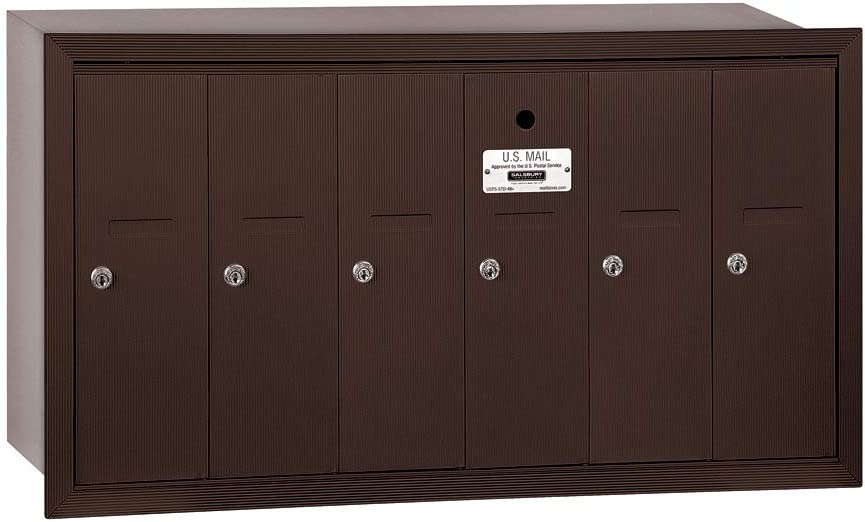 Salsbury Industries 3506ZRU Recessed Mounted Vertical Mailbox with USPS Access and 6 Doors, Bronze