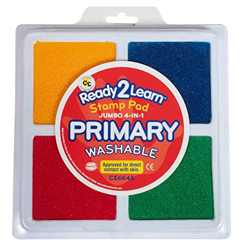READY 2 LEARN-CE6645 Jumbo 4-in-1 Washable Stamp Pad - Red, Yellow, Green, Blue - Non-Toxic - Fade Resistant - Decorate Scrapbooks, Posters and Cards