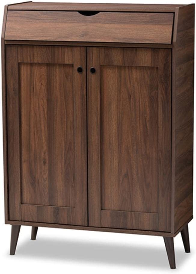 Baxton Studio Cormier Mid-Century Modern Walnut Brown Finished 2-Door Wood Entryway Shoe Storage Cabinet