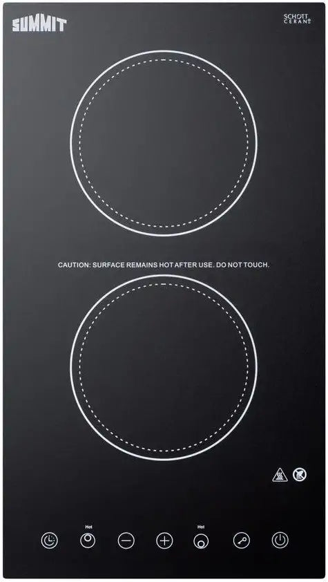 Summit Appliance CR2B15T1B 12&#34; Wide 115V 2-Burner Radiant Cooktop in Black Ceramic Schott Glass Surface with Digital Touch Controls, 9 Power Levels, Designed for Built-in Installation