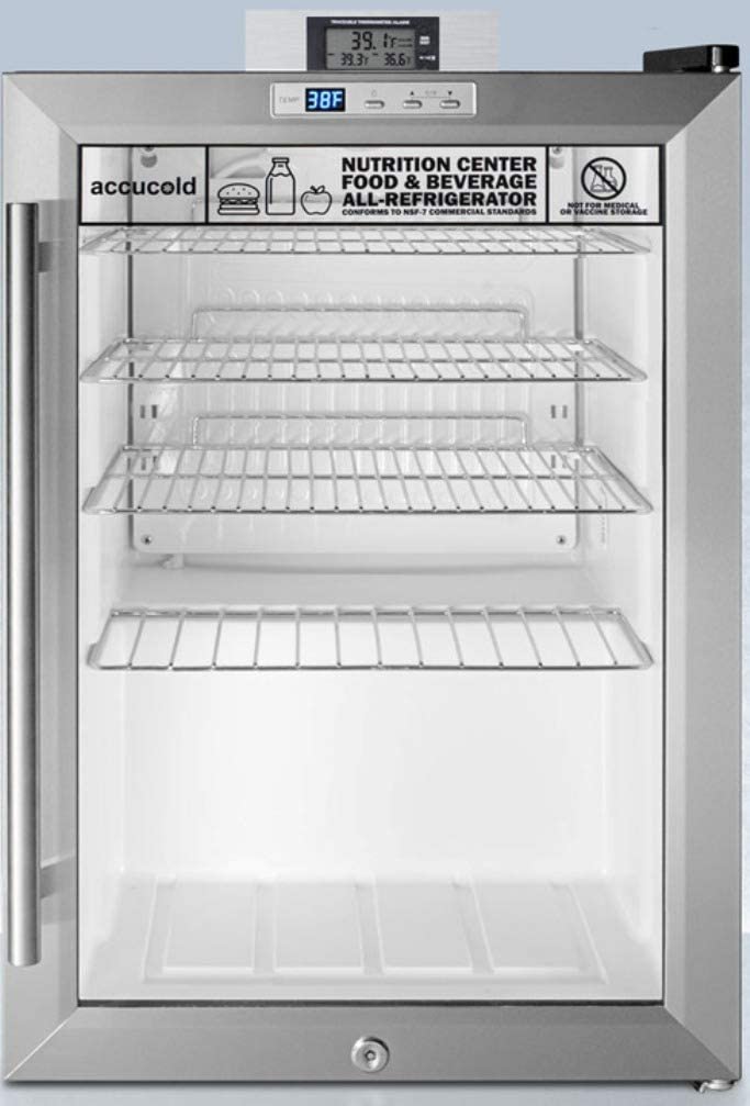 Summit Appliance SCR312LNZ Commercially Approved Compact Nutrition Center Series Glass Door All-Refrigerator with Front Lock, Auto Defrost, Digital Temperature Display and Black Cabinet