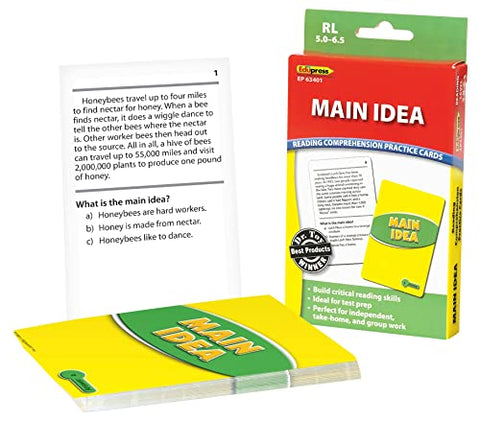 Edupress Reading Comprehension Practice Cards, Main Idea, Green Level (EP63401)