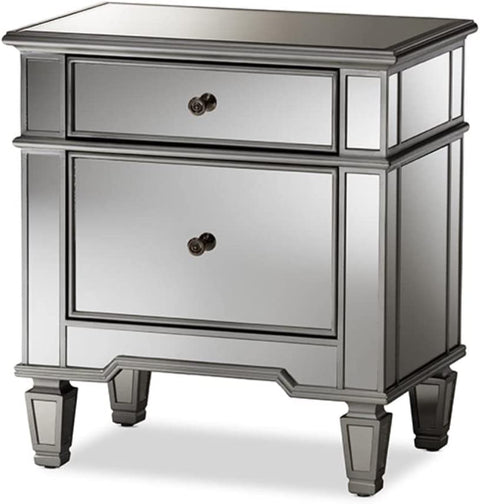Baxton Studio Sussie Hollywood Regency Glamour Style Mirrored 2-Drawer Nightstand