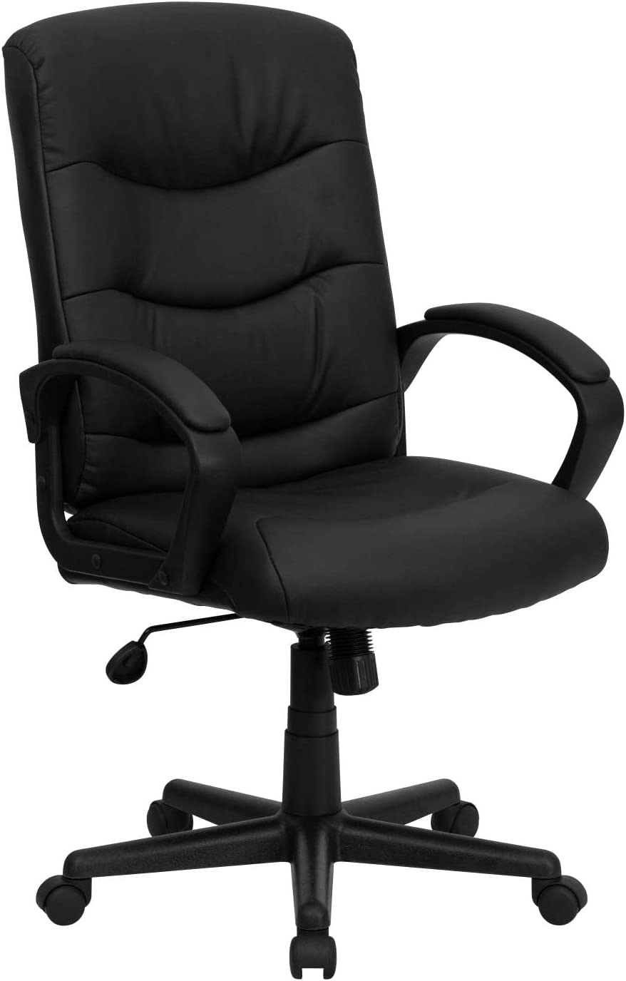 Flash Furniture Mid-Back Black LeatherSoft Executive Swivel Office Chair with Three Line Horizontal Stitch Back and Arms