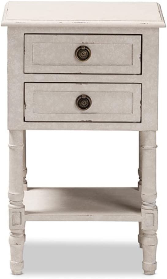 Baxton Studio Lenore Country Cottage Farmhouse Whitewashed 2-Drawer Nightstand