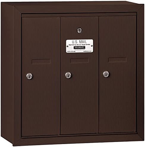 Salsbury Industries 3503ZSP Surface Mounted Vertical Mailbox with Master Commercial Lock, Private Access and 3 Doors, Bronze