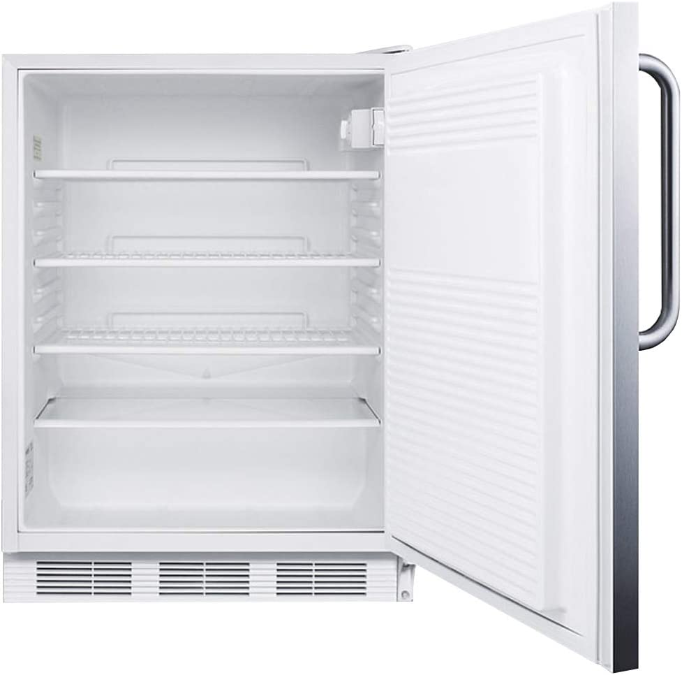 Summit Appliance FF7LWCSSADA Accucold Built-In Undercounter All-Refrigerator, 24&#34; Wide, ADA Compliant, 5.5 cu.ft. Storage Capacity, Factory Installed Lock, Automatic Defrost, Towel Bar Handle