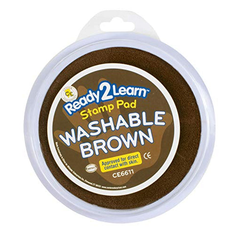 READY 2 LEARN Jumbo Circular Washable Stamp Pad - Brown - 5.75&#34; dia. - Non-Toxic - Fade Resistant - Ideal Size for Handprints and Footprints