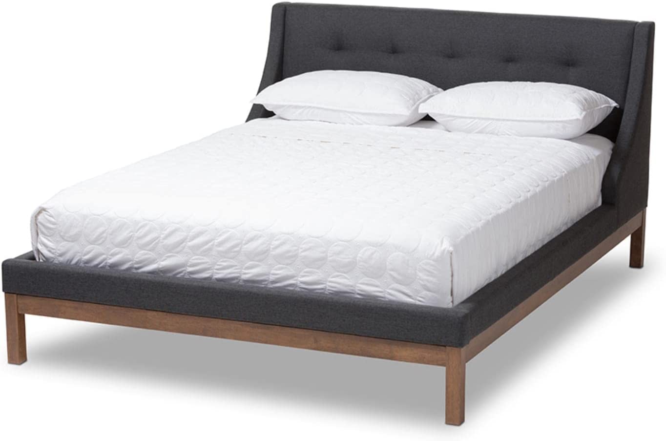 Baxton Studio Louvain Modern and Contemporary Dark Grey Fabric Upholstered Walnut-Finished Full Sized Platform Bed