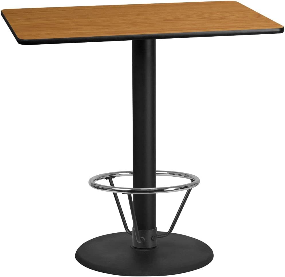 Flash Furniture 30&#39;&#39; x 48&#39;&#39; Rectangular Natural Laminate Table Top with 24&#39;&#39; Round Bar Height Table Base and Foot Ring