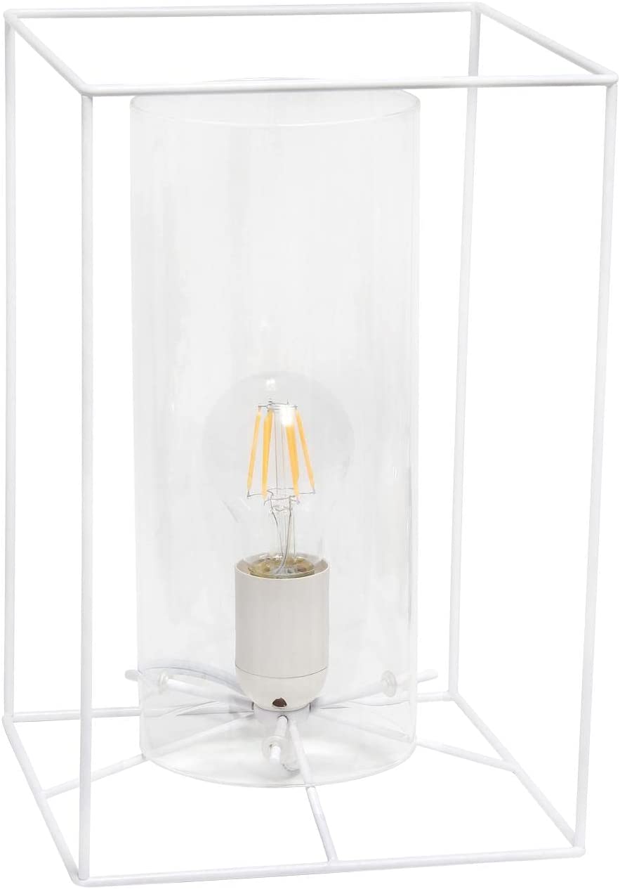 Lalia Home Contemporary White Framed Table Lamp with Clear Cylinder Glass Shade - Large